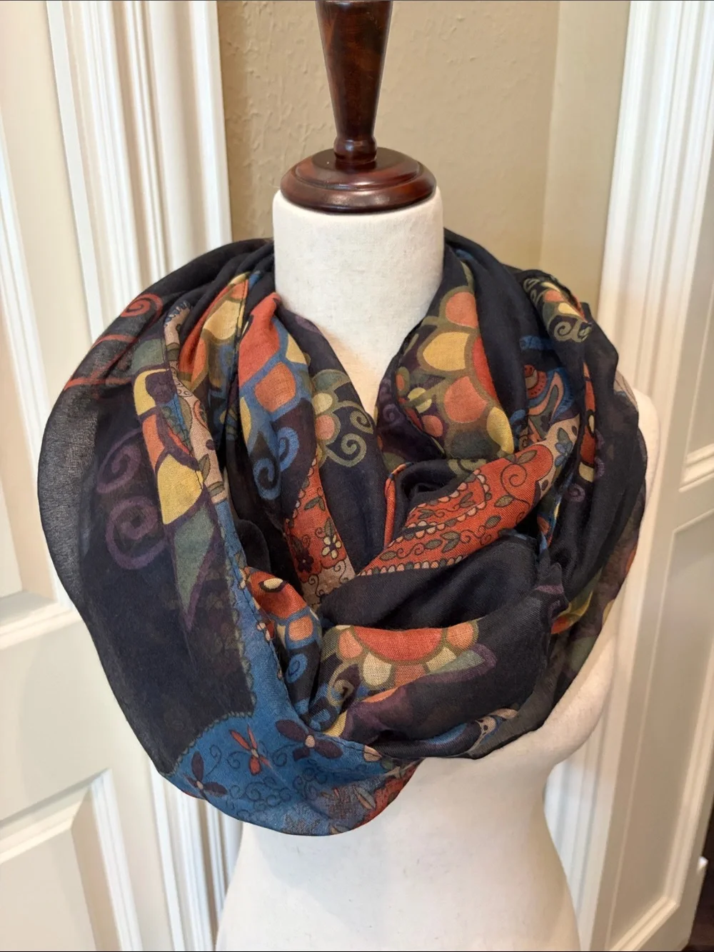 Alaska Themed Floral & Animal Infinity Scarf - Black Background